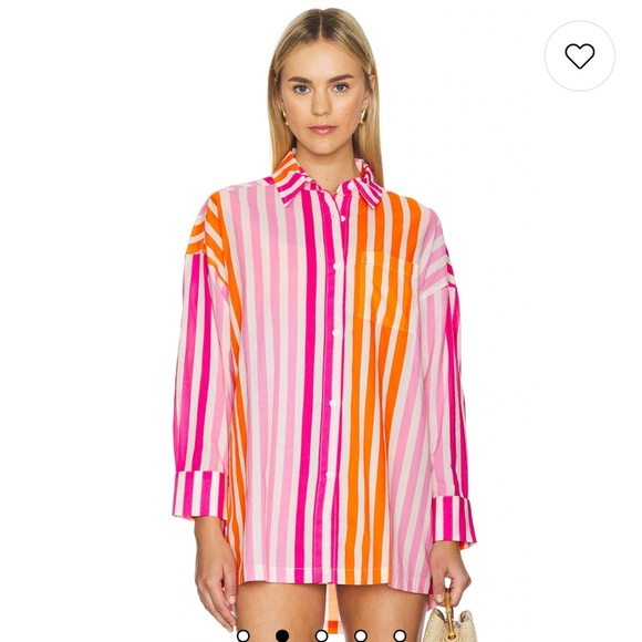 Beach Riot Alexa Top in Sunset Stripes Button Down Shirt Swim Coverup Size S / M - Picture 2 of 8
